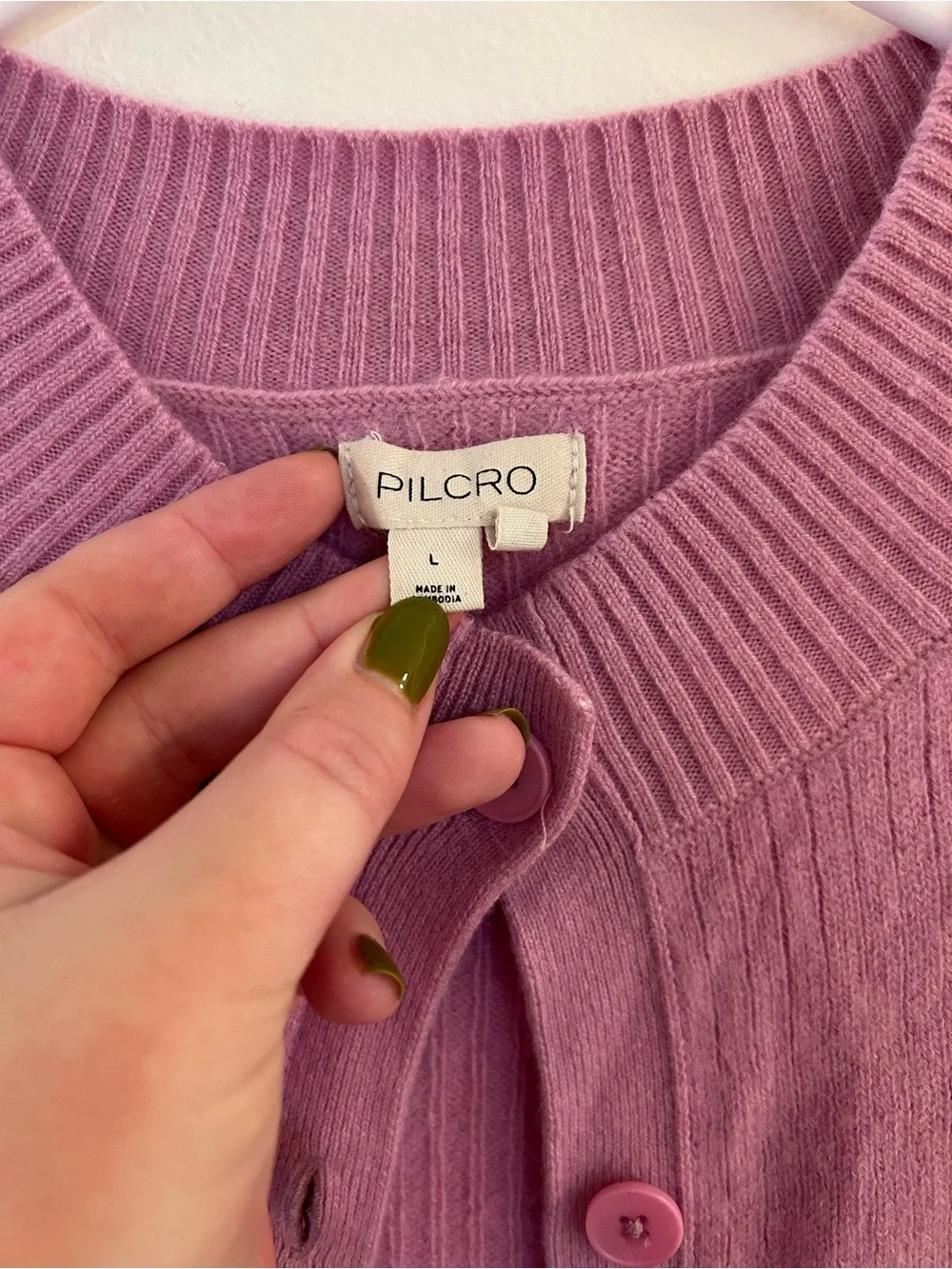 Anthropologie Cashmere Pink Ribbed Crewneck Button-Front Sweater